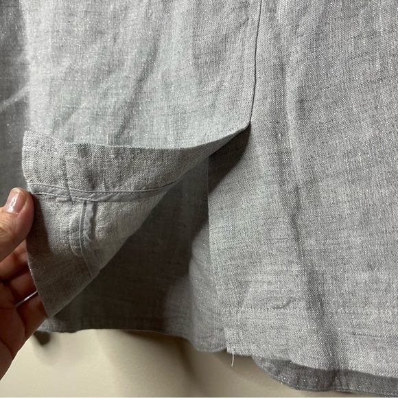 EILEEN FISHER Linen Sparkle Metallic Thread Lightweight Collar Blazer Jacket - Picture 9 of 12